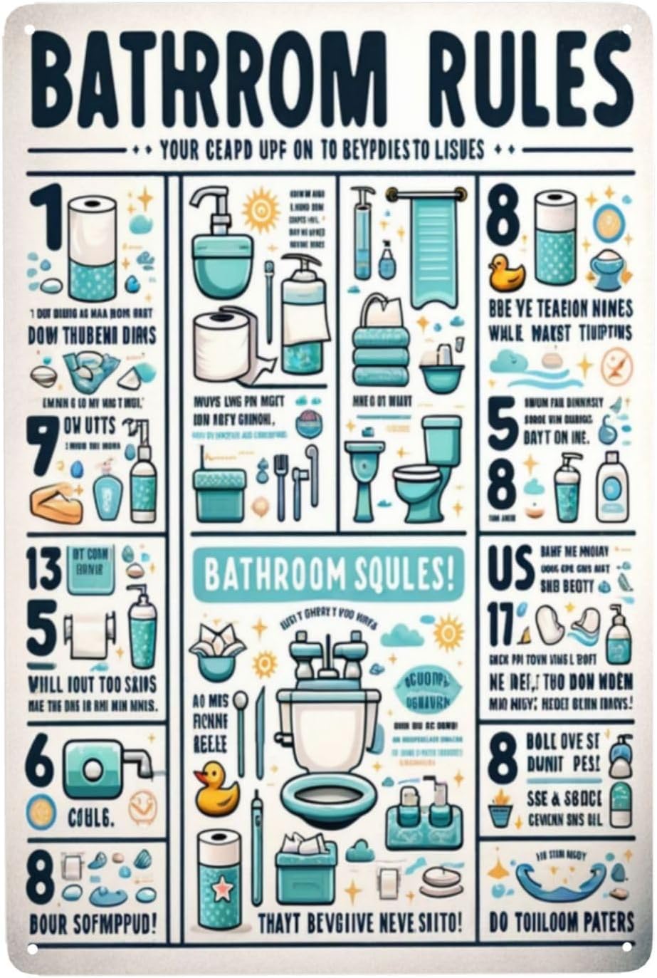 Home Bathroom Rules - Papan Logam Peraturan Kamar Mandi yang