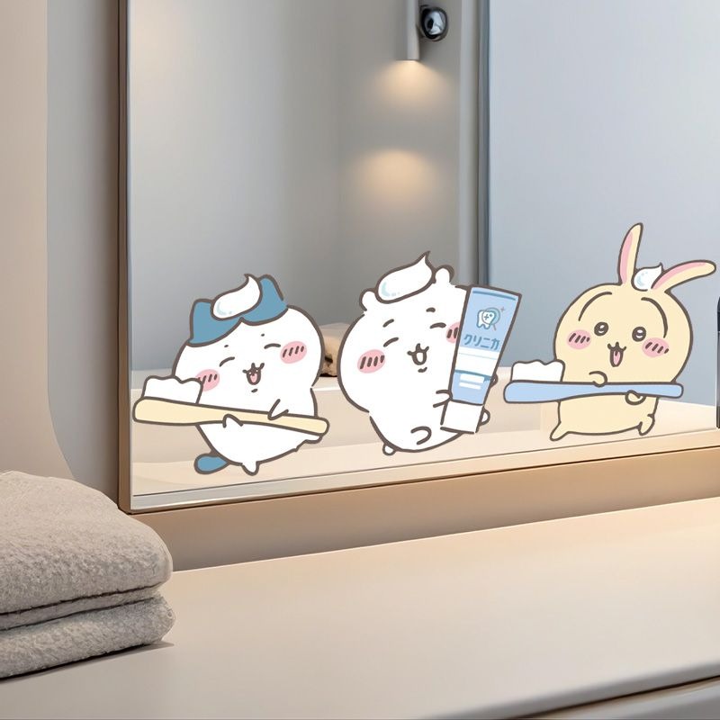 Home Bathroom Accessories - Stiker Cermin Chiikawa Motif Lucu Perekat