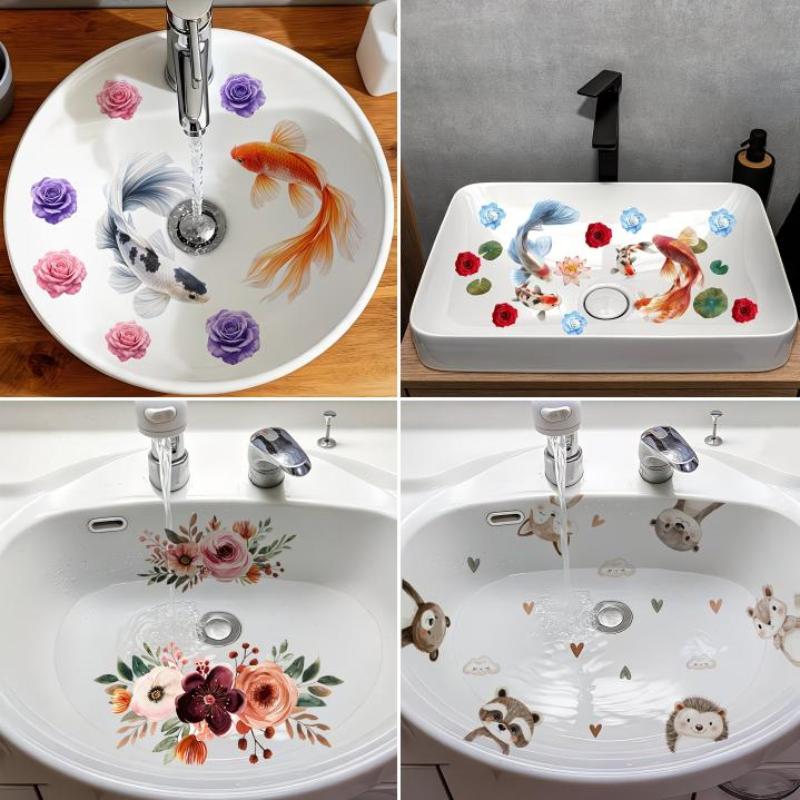 Home Bathroom Wash Basin - Stiker Wastafel Bunga Lucky Koi Baru,