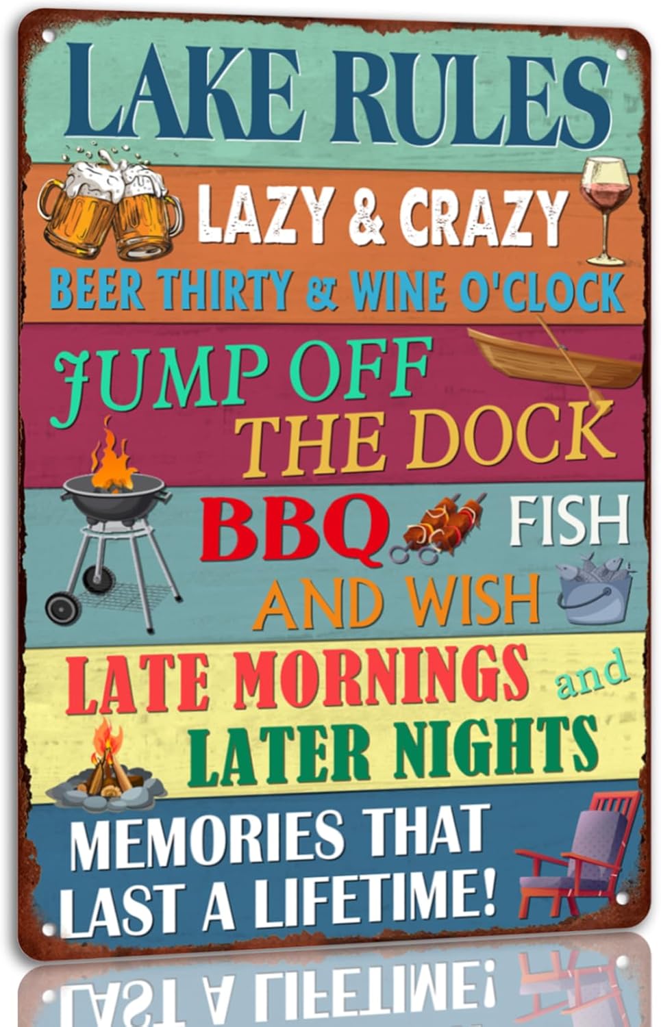 Home Bathroom Rules - Papan Logam Vintage Motif Danau, Dekorasi