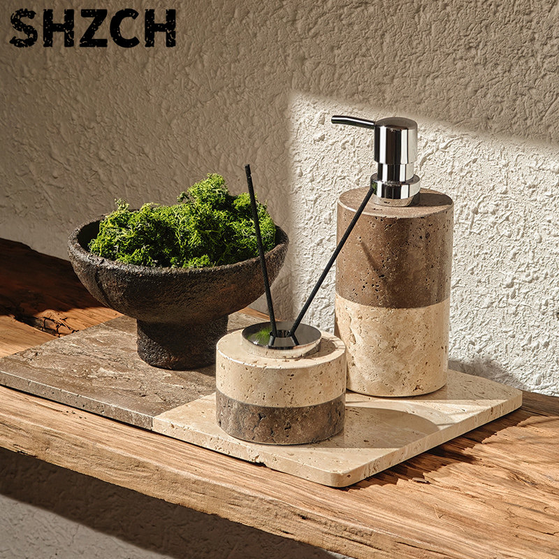 Home Bathroom Glass - Set Dispenser Lotion Kamar Mandi Travertine,