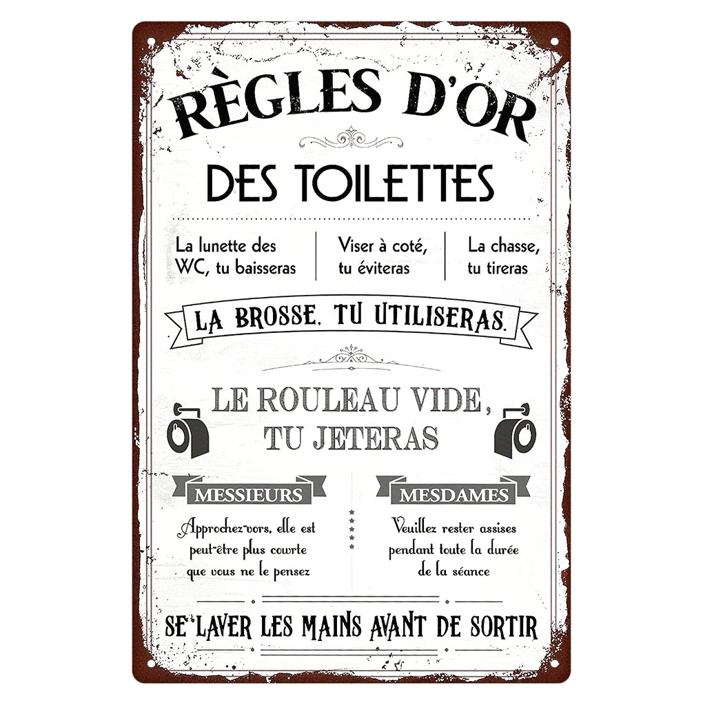 Home Bathroom Rules - Papan Logam Toilet dengan Kutipan Lucu