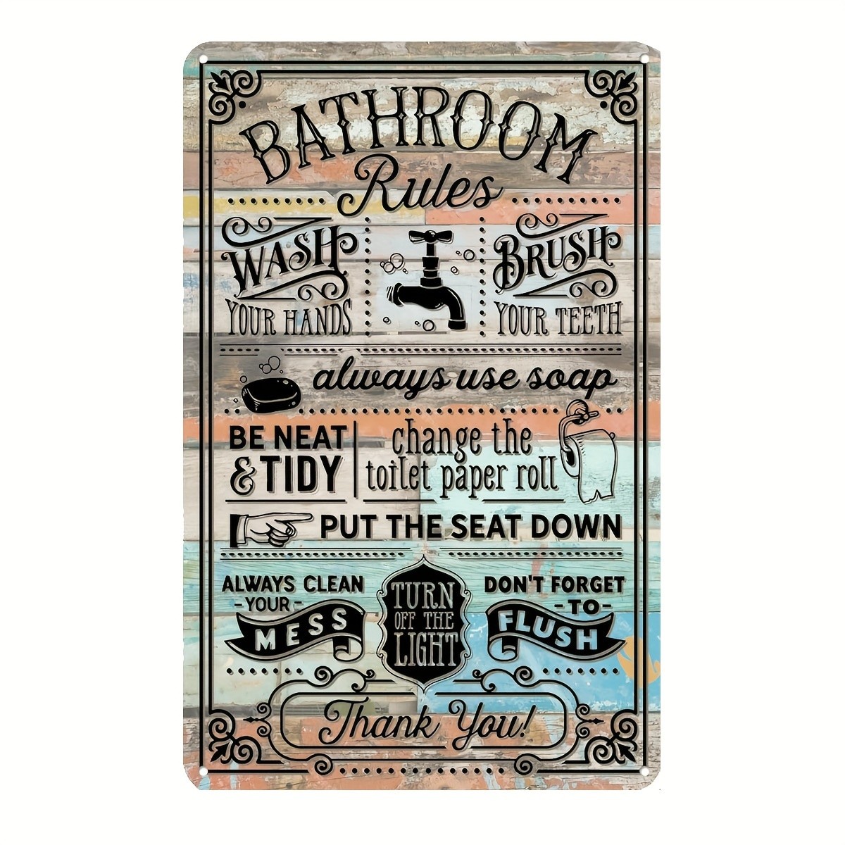 Home Bathroom Rules - Papan Logam Vintage untuk Aturan Kamar