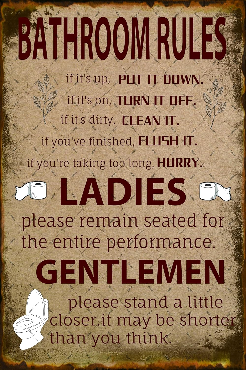 Home Bathroom Rules - Tanda Logam Aturan Kamar Mandi, Dekorasi