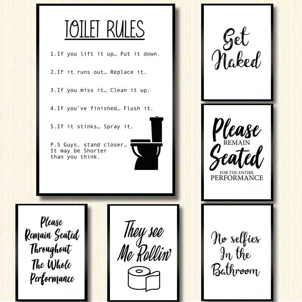 Lukisan Kanvas Seni Dinding Lu - Home Bathroom Rules ulasan dan harga