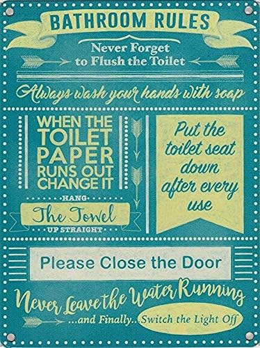 Papan Tanda Dinding Logam Gaya - Home Bathroom Rules ulasan dan harga
