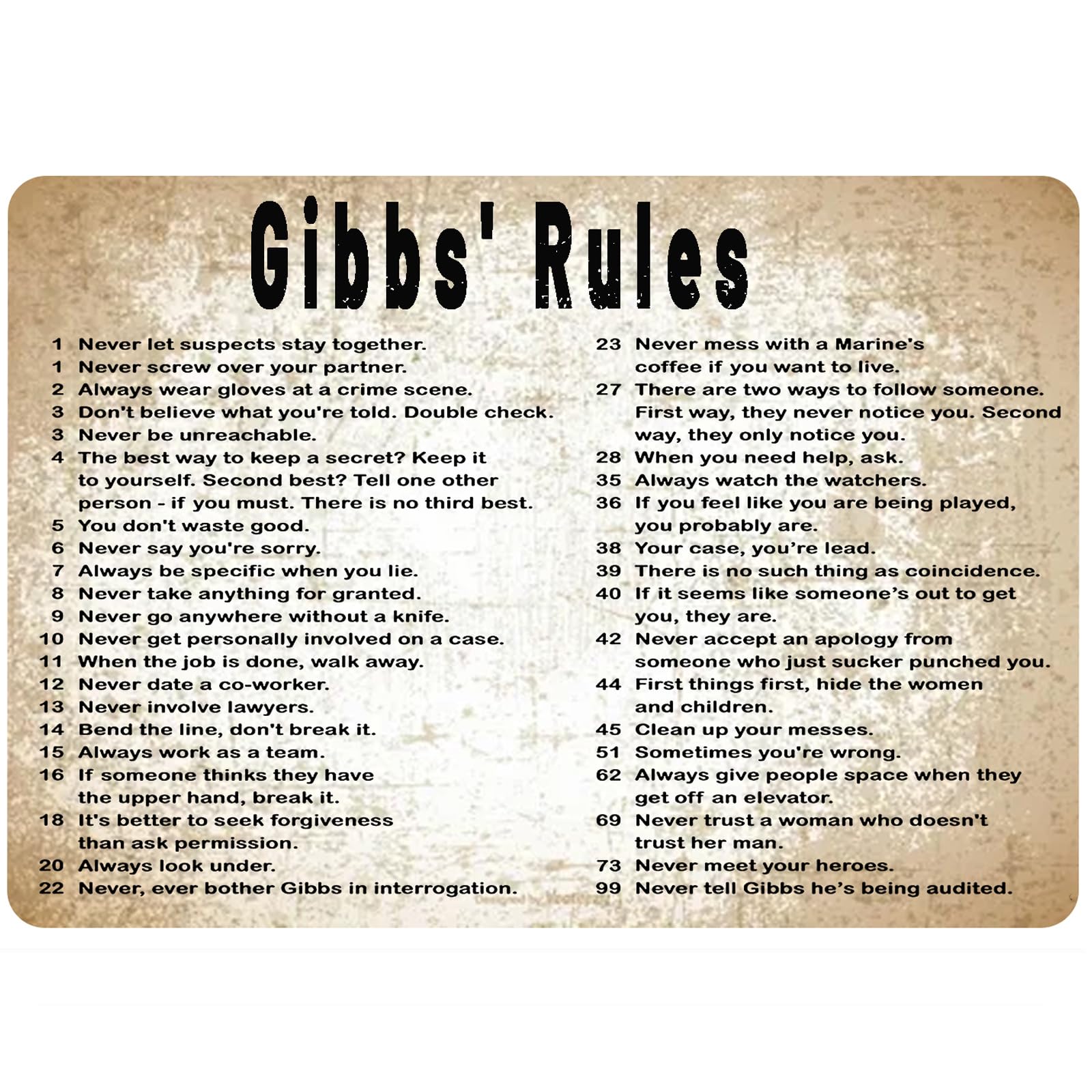 Gibbs Rules Metal Tin Sign Ret - Home Bathroom Rules ulasan dan harga